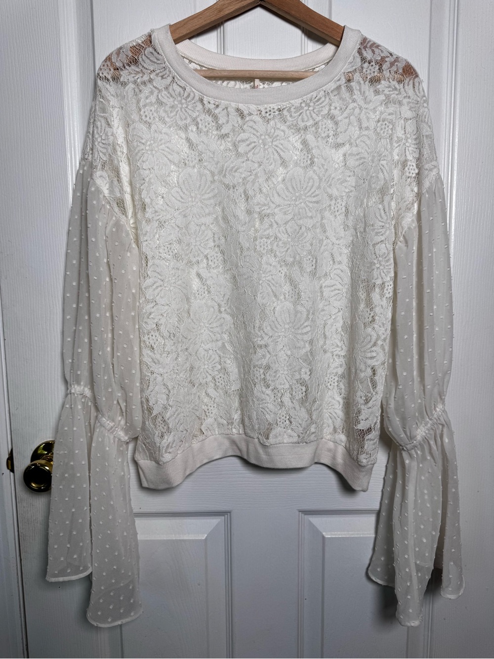 Free People Something Like Love Lace Bell Sleeve Blouse Ivory Large Victorian